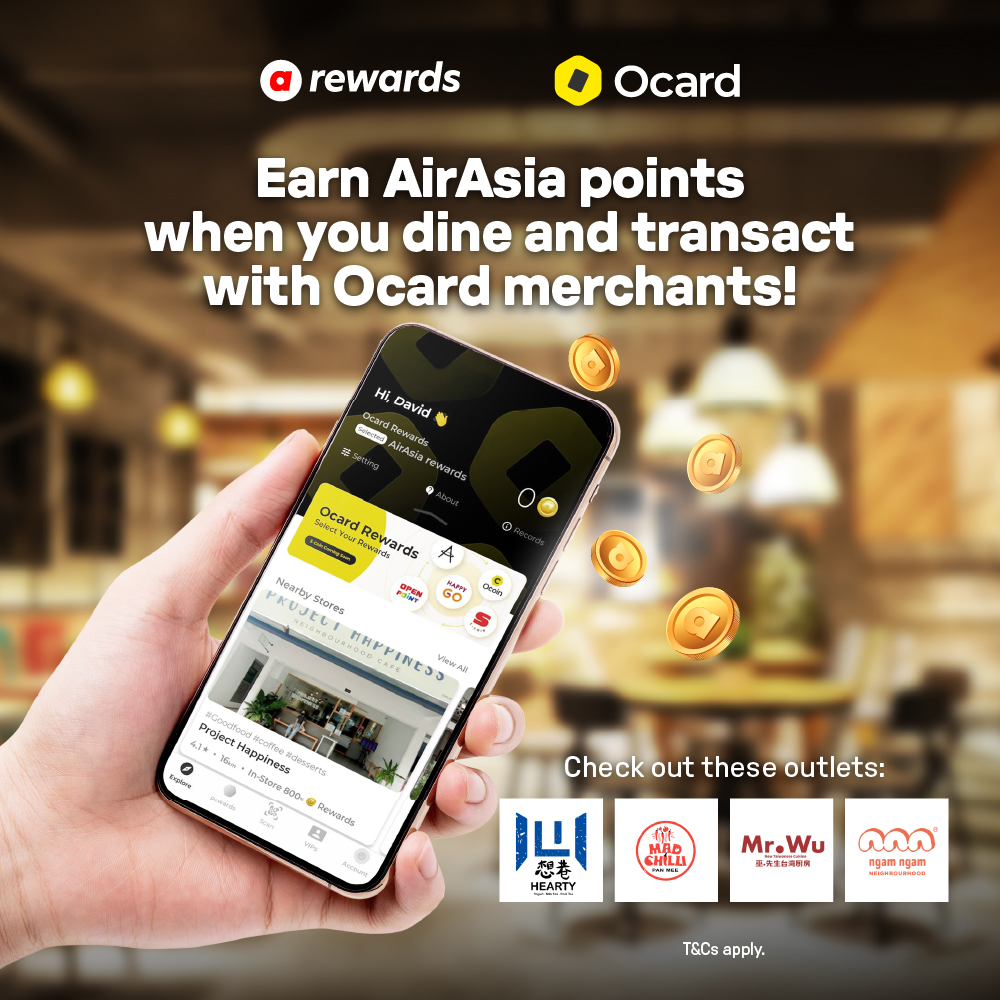 吃饭美容都能赚积分!AirAsia rewards携手Ocard:消费立赚高达320%积分,免费机票更近一步! 2 AA Rewards X Ocard