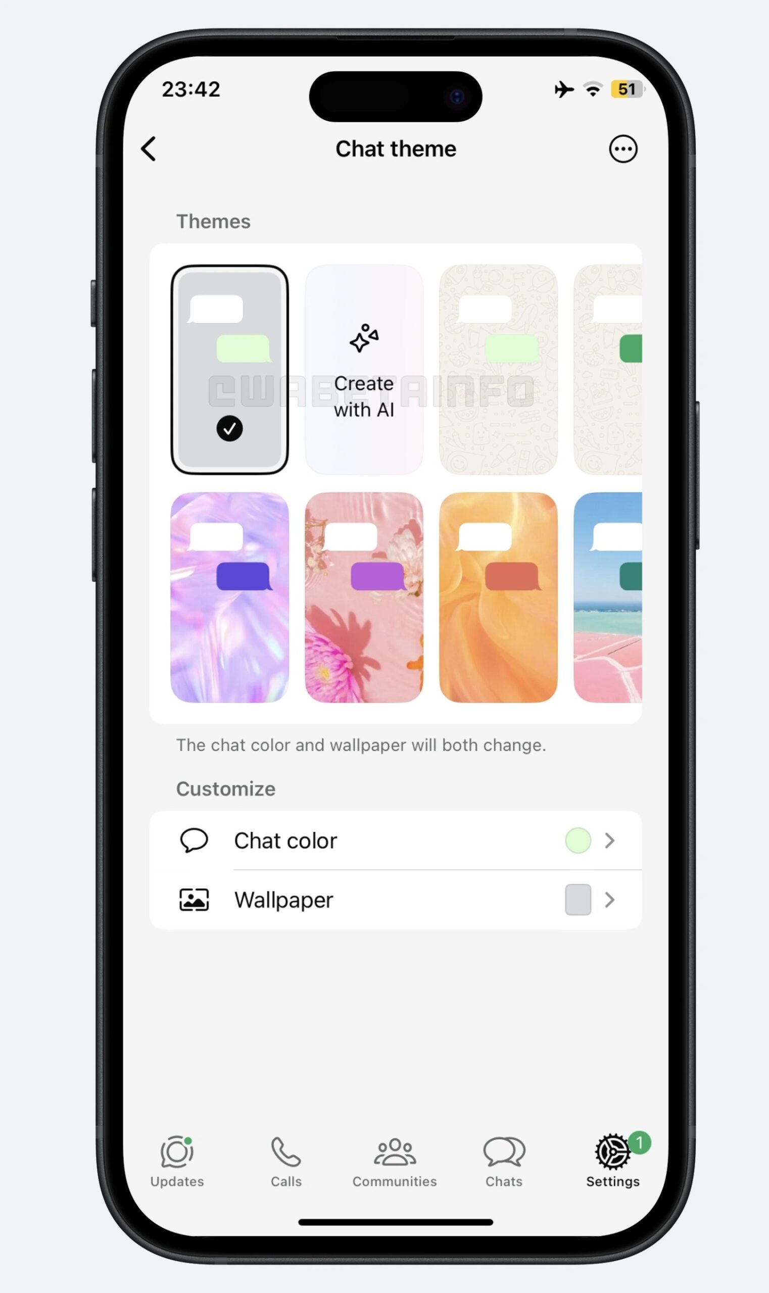 iOS版Whatsapp新功能:用Meta AI生成聊天室壁纸! 3 iOS版Whatsapp新功能:用Meta AI生成聊天室壁纸!